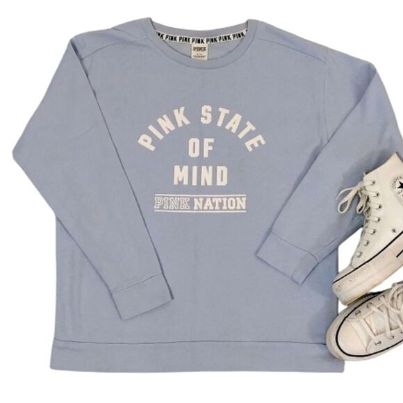 Victoria's Secret PINK Baby Blue Pink State Of Mind Crew Pullover Medium - Picture 2 of 15